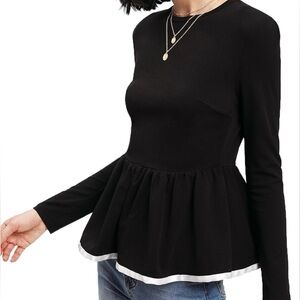 Black White Trim Peplum Top